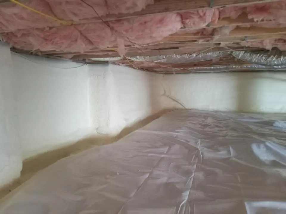 Crawl space encapsulation with closed-cell spray foam for Commercial Roof Restoration in Saddle Brook